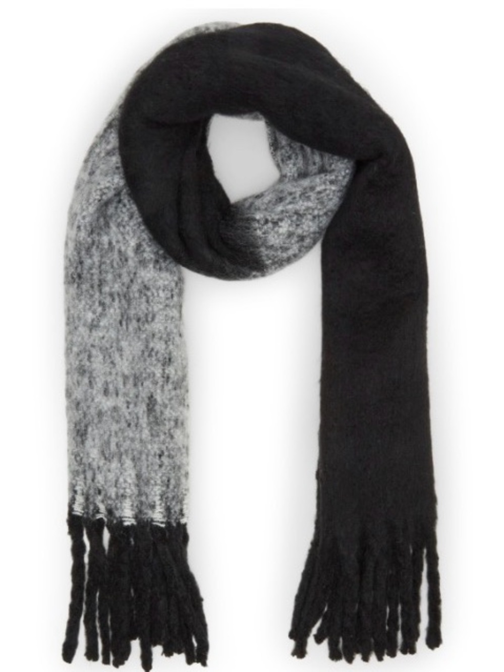 Steve Madden Black and Gray Fringe Scarf